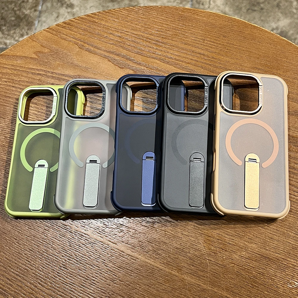 Custodia con staffa invisibile per paraurti magnetico in metallo per iPhone 16 15 14 13 12 Pro Max Plus per copertura trasparente con ricarica wireless Magsafe
