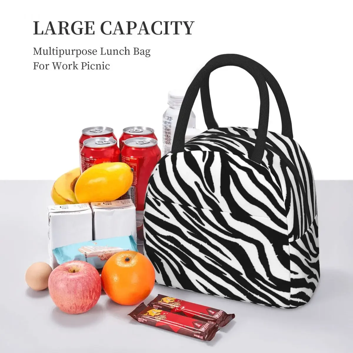 Zebra Pattern Retro Insulated Lunch Bag for Women Office Cooler Thermal Food Box Tote Leakproof Lunch Boxes Container
