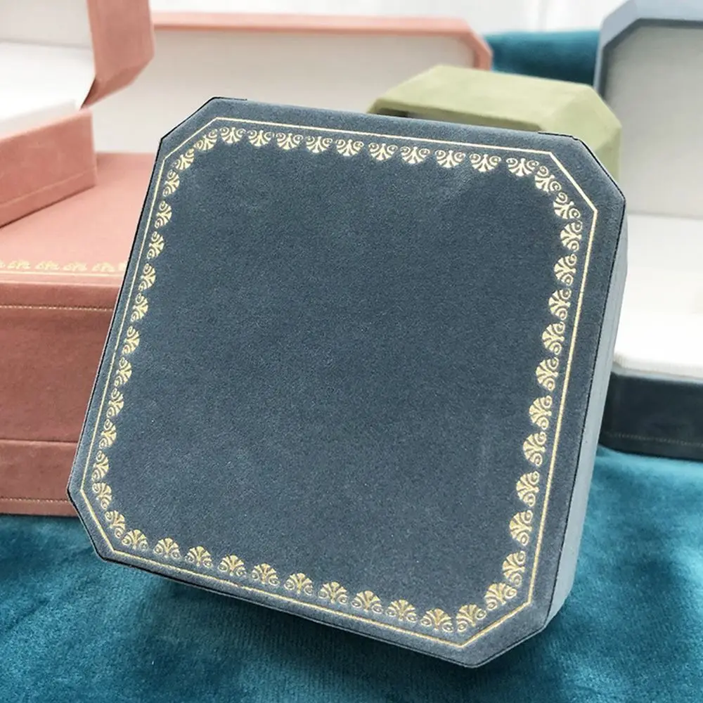 Caja de almacenamiento de joyería de terciopelo, caja octogonal para anillos de boda con ranura única, estuche de exposición para pendientes y anillos para propuesta de compromiso