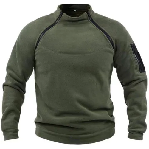 Imagen 1 del producto Sudadera Polar de lana para hombre, cálida, transpirable, táctica, con cremallera, cuello levantado, manga larga, informal, Color sólido