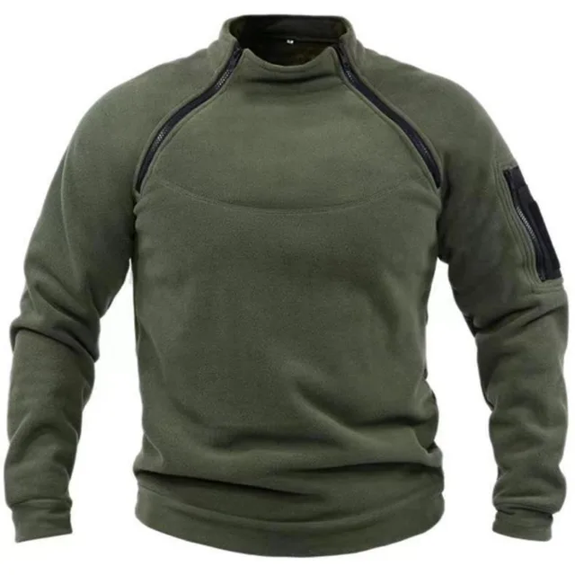 Męska polarowa bluza outdoorowa ciepła oddychająca taktyczna zamek błyskawiczny stojąca szyja długi rękaw casualowa bluza w jednolitym kolorze