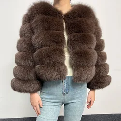 2024 caffè naturale vera pelliccia di volpe cappotto donna inverno caldo lusso giacca di pelliccia staccabile manica lunga femminile gilet abbigliamento peloso