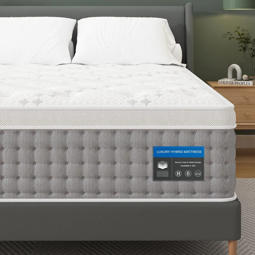 

King Mattress 12 Inch-Hybrid Mattress for Back Pain Relief-Luxury 6 Layers Ergonomic-Memory Foam&Pocket Springs Medium Firm Bed