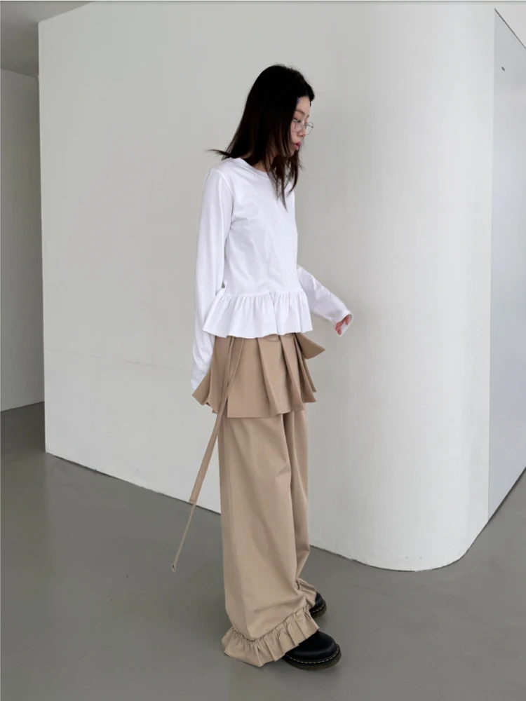 اليابانية خمر الشارع الشهير السراويل فضفاضة للنساء غير النظامية وهمية قطعتين تنورة غير رسمية السراويل Y2k عالية الخصر بنطلون مستقيم