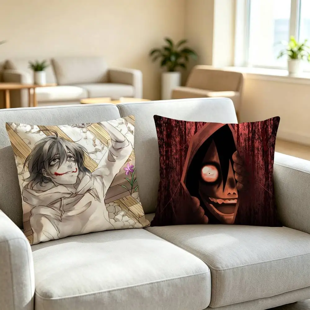C-Creepypasta J-Jeff The Killer Square Double-Sided printed Pillow Case Bedroom Bedside Pillow Sofa Cushion Cover