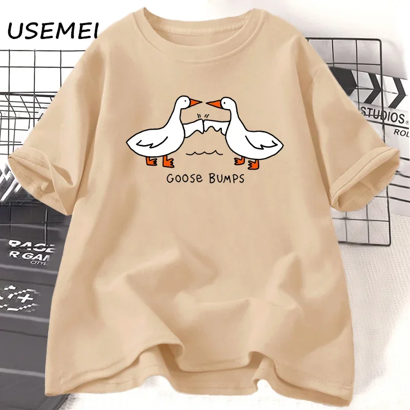 Goose Bumps T-shirts Oversized Women Cotton Short Sleeve Tshirt Streetwear Funny Duck Cotton T Shirt Unisex Tee Shirt Clothing