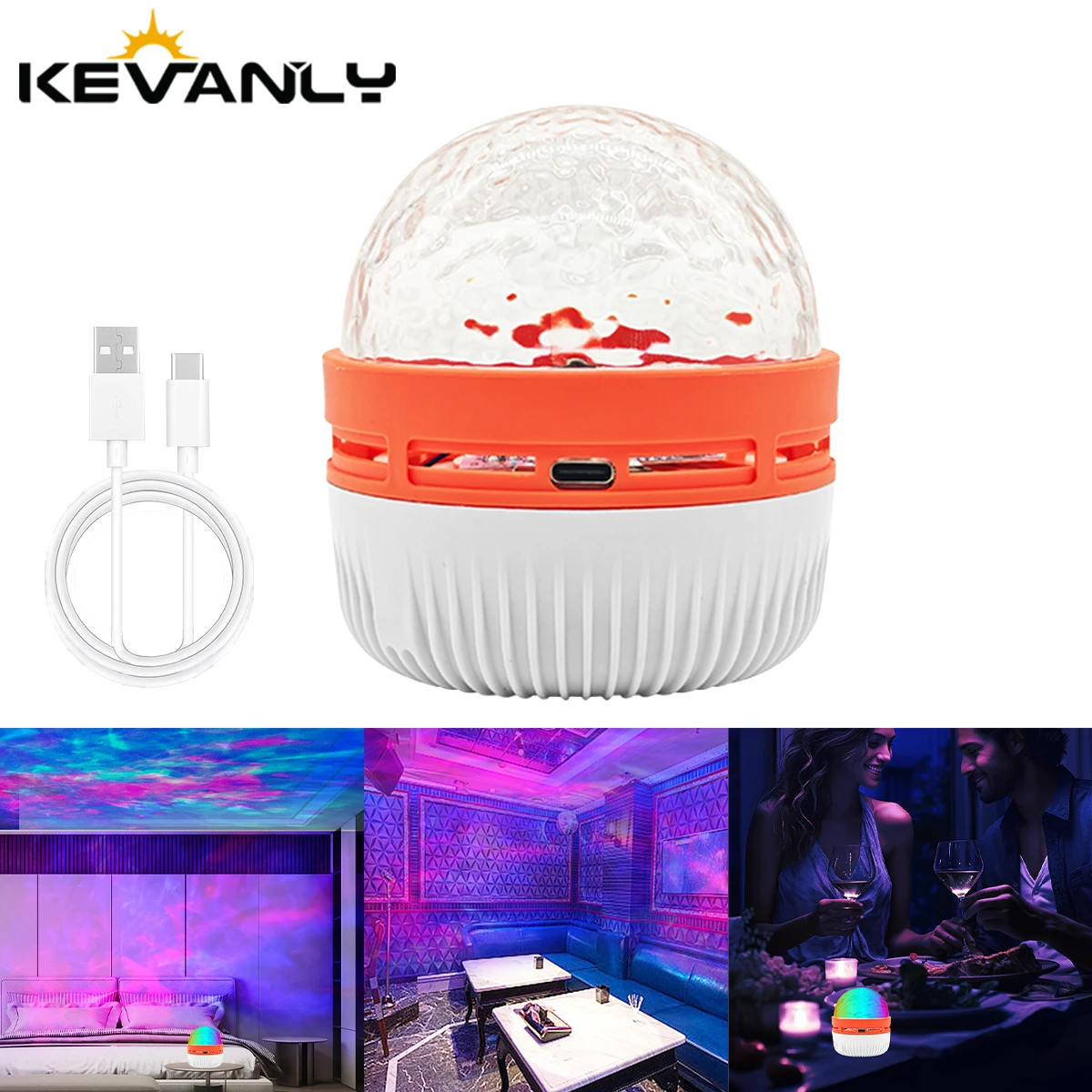 USB 5 В Galaxy Проектор Ночник 360 °   Вращающаяся водная рябь, волна RGB, атмосферный свет для вечеринки, спальни, декор интерьера автомобиля