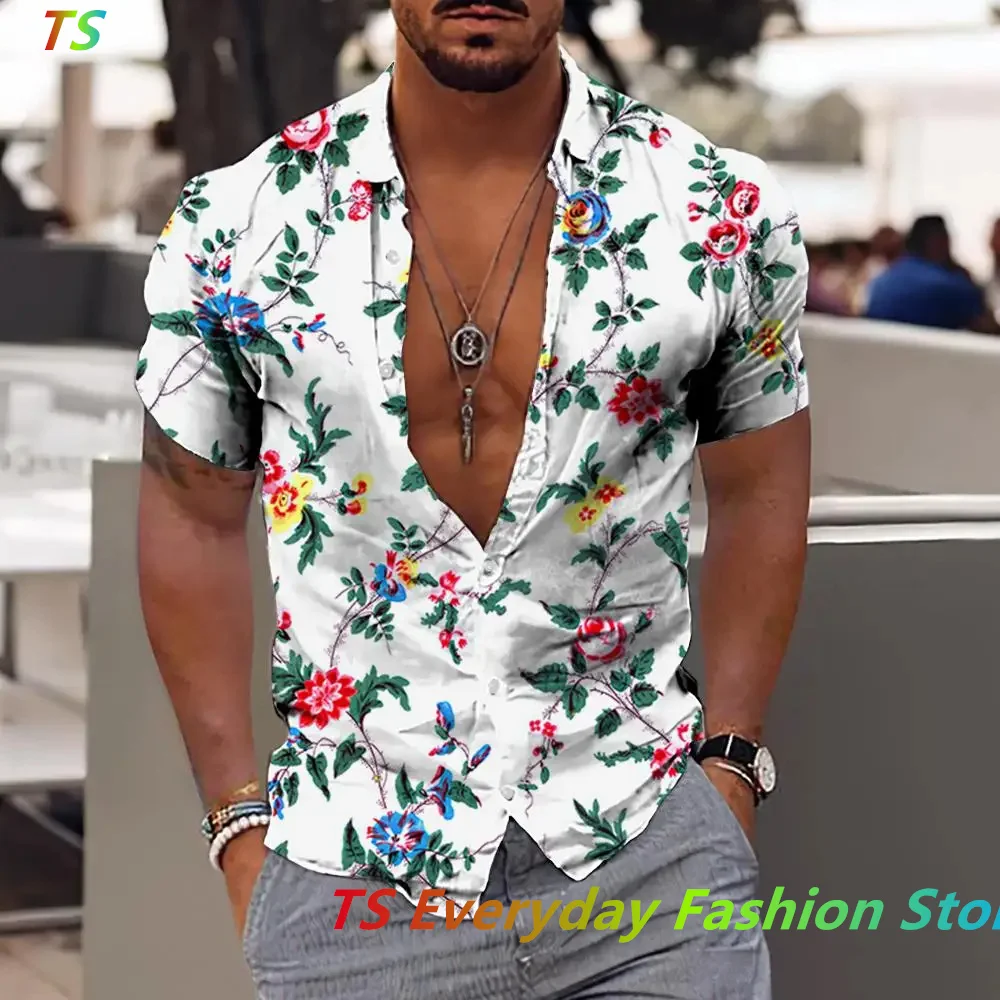 Floral Shirts For Men 3d Print Summer Men\'s Hawaiian Flower Shirt Beach Short Sleeve Fashion Tops Tee Shirt Man Blouse Camisa