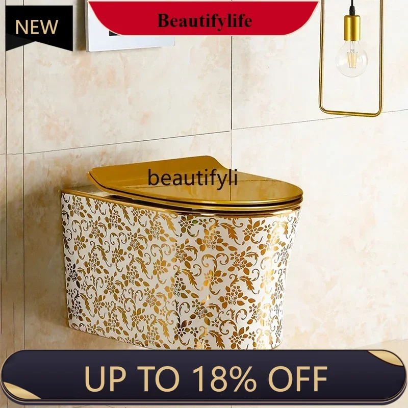 

Z189 Gold toilet wall-mounted suspended toilet local tyrant gold and silver hidden water tank toiletAsmt