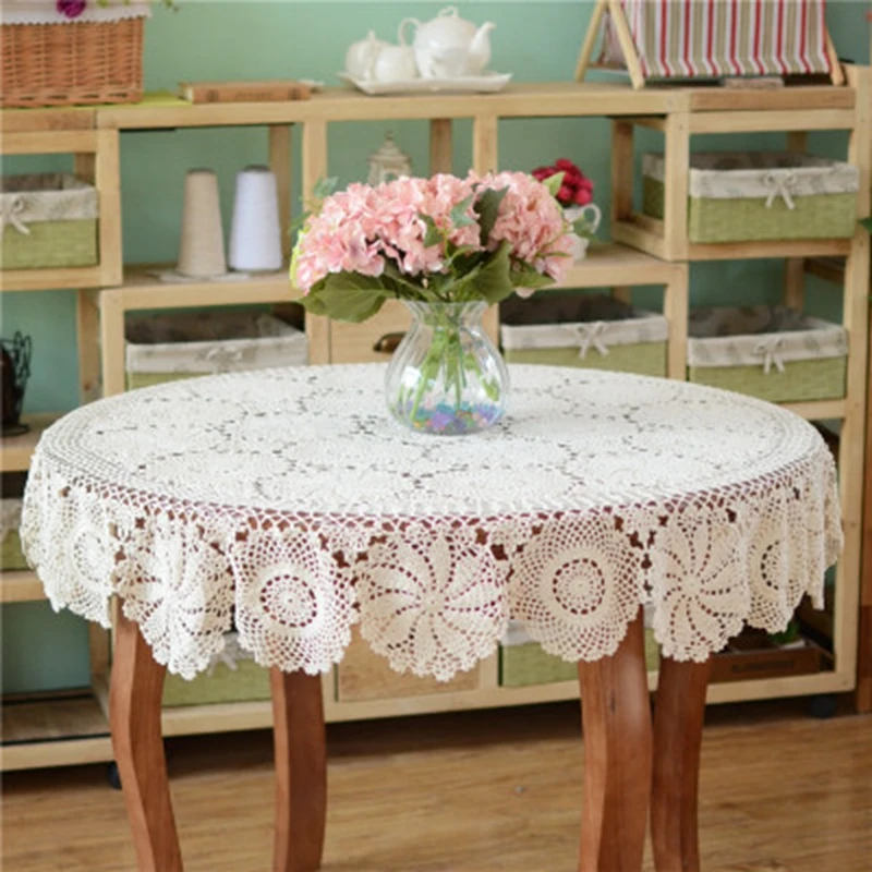 Round Table Cloth Handmade Crochet Tablecloth Nice Hand Crochet Dinner Round Table Cloth 100% Cotton Many Size Available