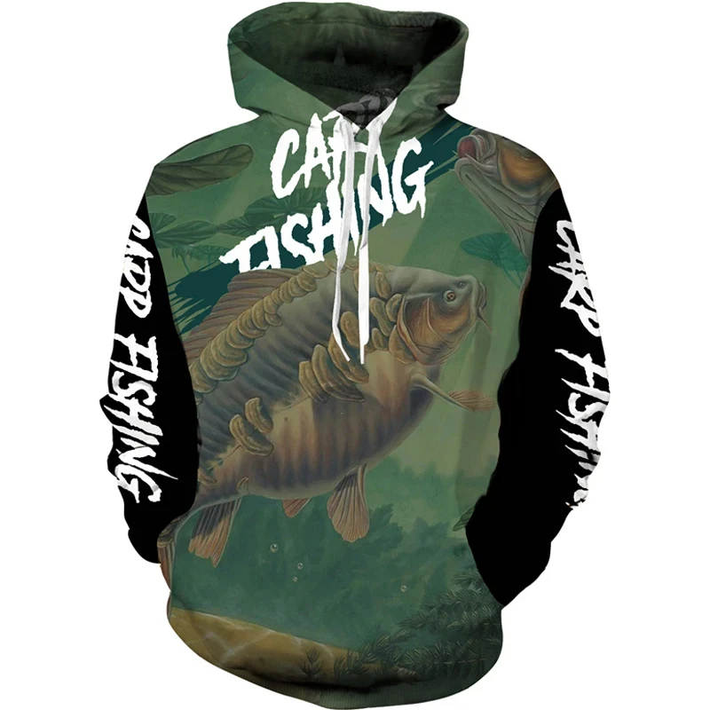 New 3D Printing Carp Fishing Men\'s Hoodie Fashion Outdoor Camping Pullover Clothing Wild Fishing Enthusiast Hooded Sweatshirt