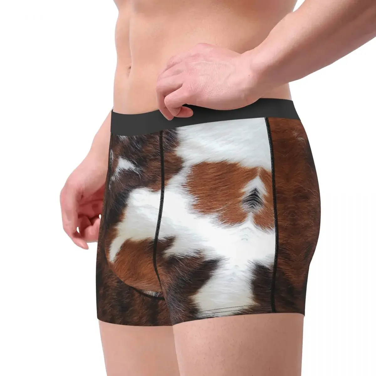 Men's Cowhide Rodeo Underwear Animal Fur Skin Leather Texture Novelty Boxer Briefs Shorts Panties Homme Soft Underpants