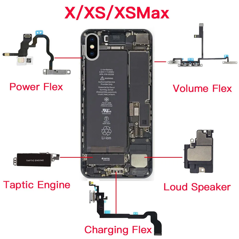 Power Volume Charging Flex Cable Replacement For iPhone X XS Max Taptic Engine Loud Speaker