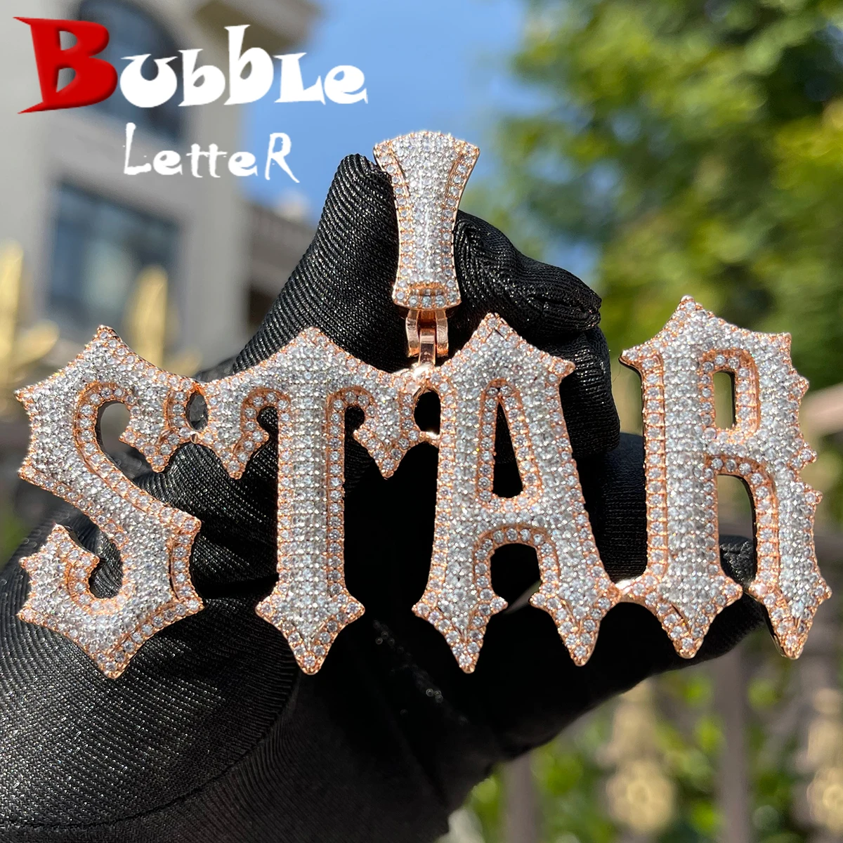 Bubble Letter Jewelry Customized Name Necklace Women Iced Out Prong Setting Pendant Personalized Charms Trap Rapper Super Star