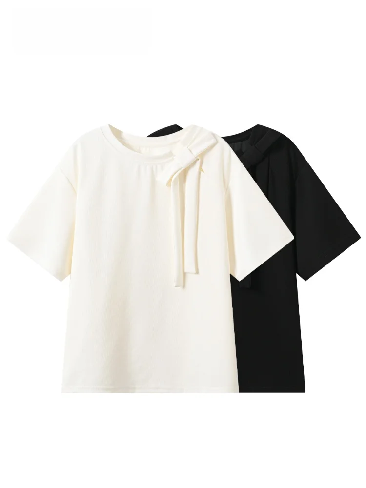 

Loose Short Sleeve T-Shirt Women's plus Size Knot Summer New Style Casual Versatile Shoulder Length Cotton Top