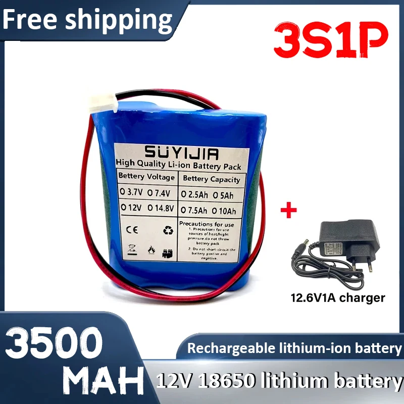 3S1P 12V 18650 Battery Pack Rechargeable 3500mAh Li-ion Battery 12.6V 11.1V 5A BMS LED Lighting CCTV Camera Backup Power Supply