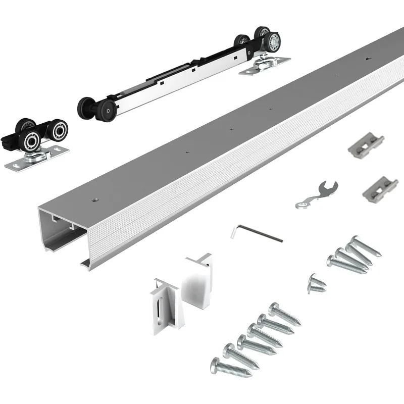 

8FT Commercial Grade Pocket Door Hardware Track Set Soft Close Mechanism Sliding Barn Door Kit for 24-48 Inch Wide Doors