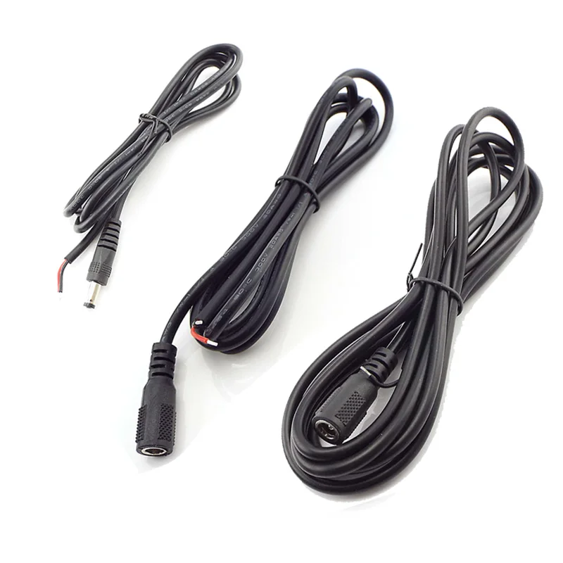 DCオスおよびメス電源ピグテールケーブル、ジャックコード、12V用DIYコネクタ、3528、5050、LEDストリップライト、5個、5a、20awg、5.5x2.1mm