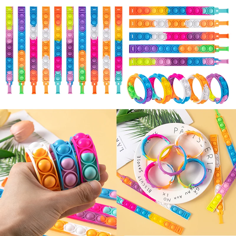 

Colorful bubble bracelet popular sensory decompression soft toy silicone wristband children adult birthday party gift small gift