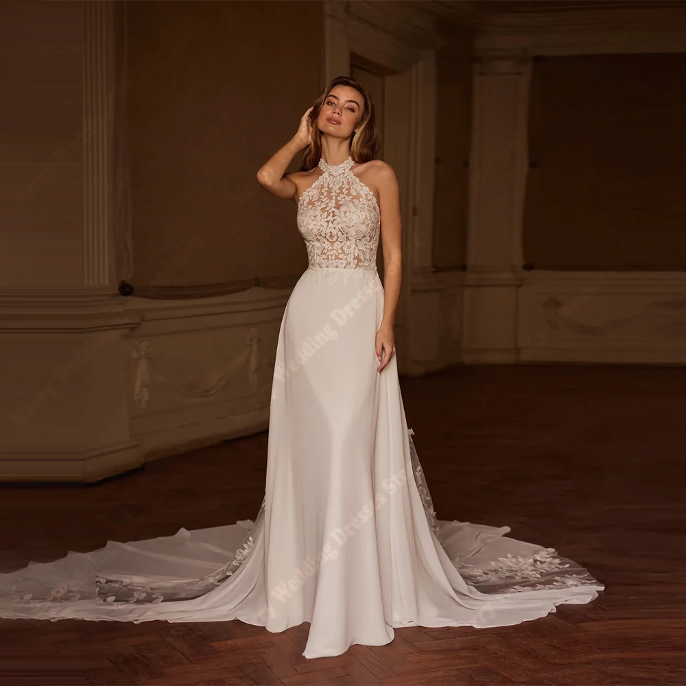 Suknie ślubne dla pięknych kobiet 2026, dekolt typu halter, aplikacje z koronki, suknie ślubne w stylu syreny, suknie zaręczynowe, suknie na bankiet, Vestidos De Novia Boda