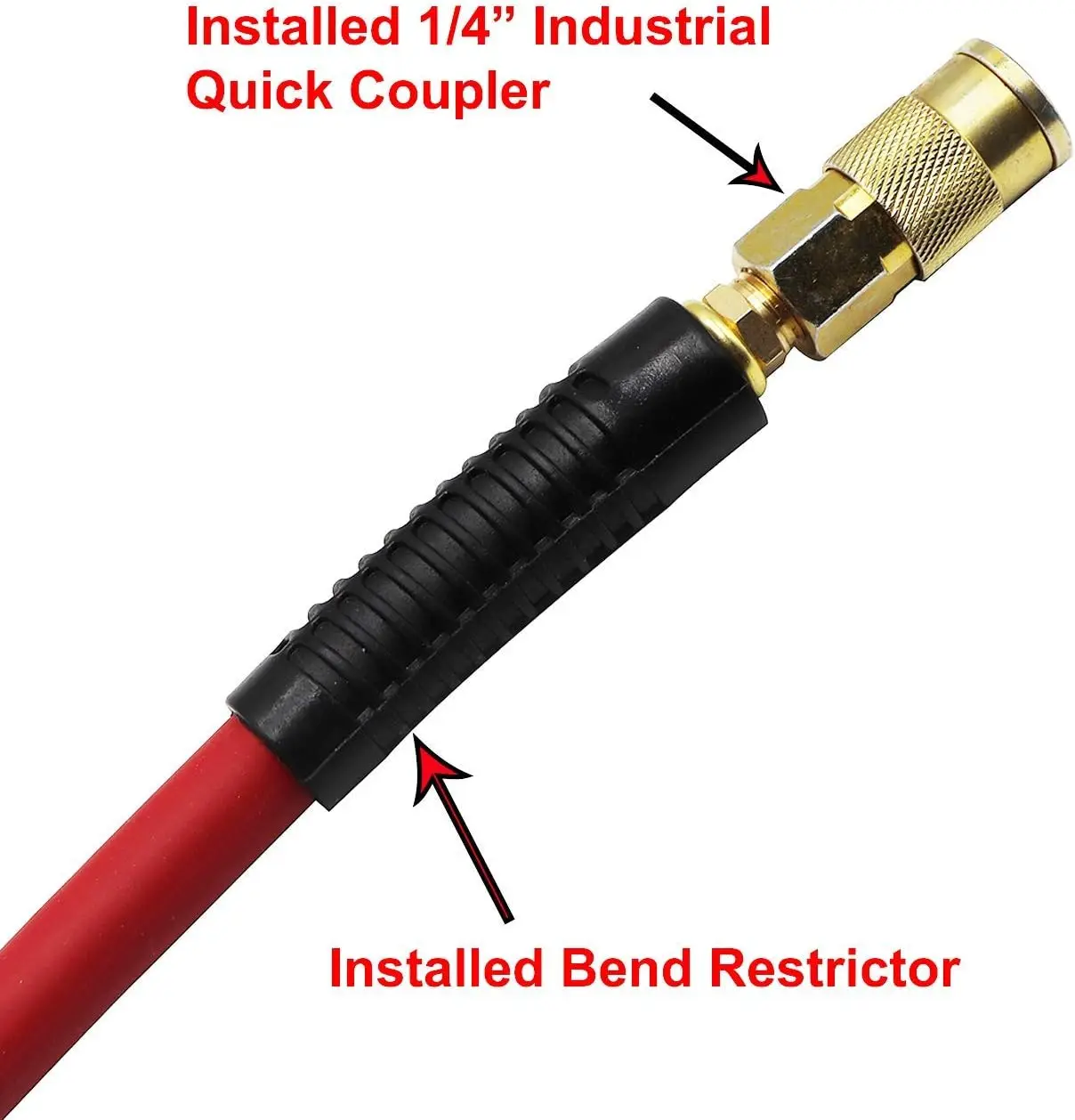 3/8-Inch by 50-Feet Air Hose 300 PSI Heavy Duty, Lightweight, Kink Resistant with Brass Fittings and Bend Restrictors for - view 4
