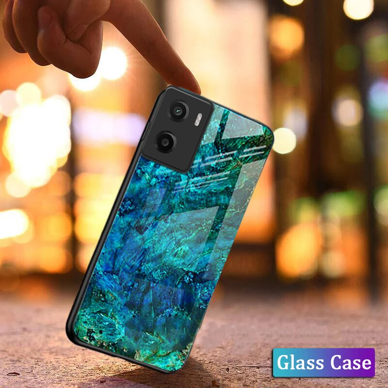 Skinlee For Moto G06 Power Case Luxury Marble Print Glass Silicone Bezel Shockproof Cover For Moto G06 Power Back Casing