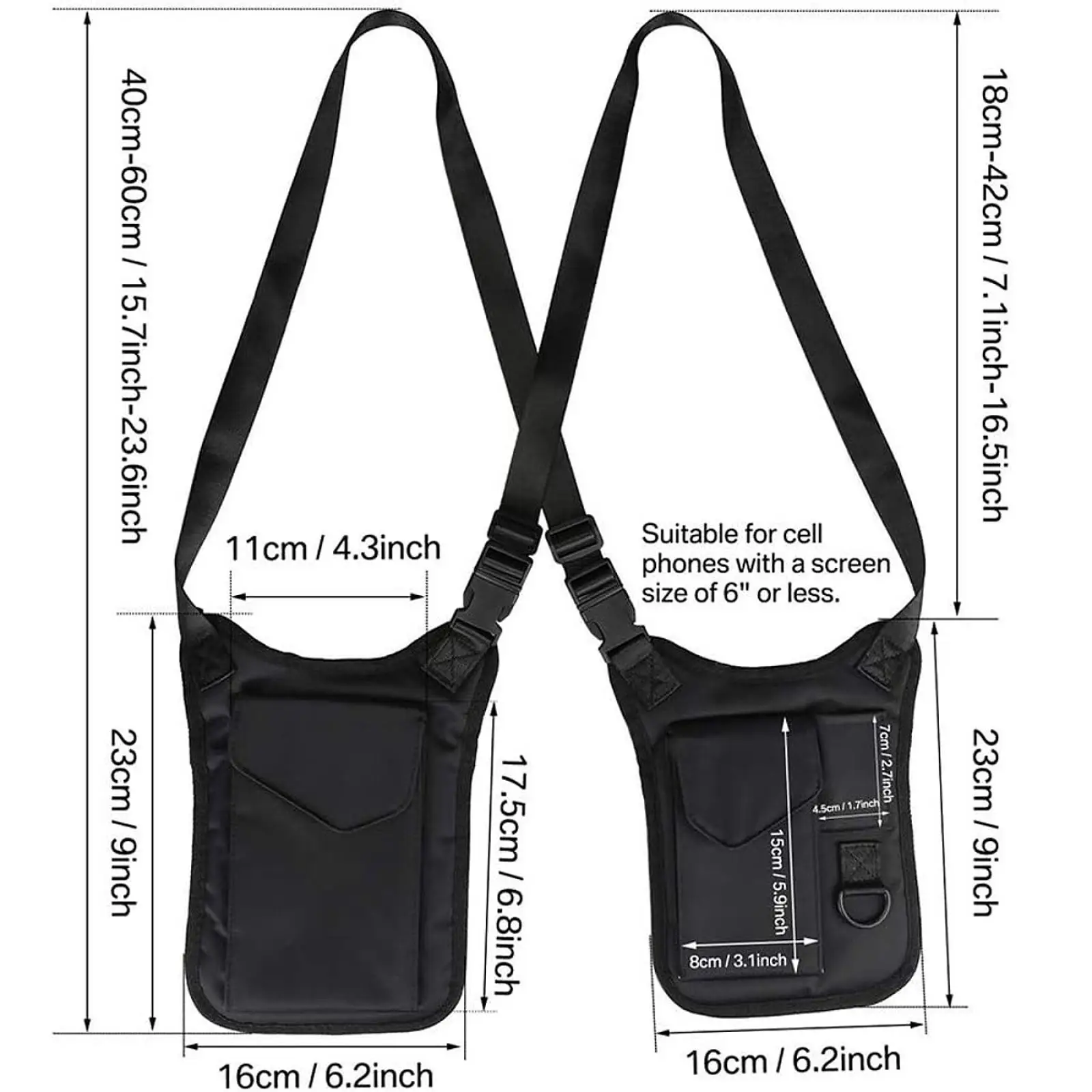 Bolsa de ombro escondida nas axilas, suporte para telefone, moda, carteira, coldre de bolso para homens e mulheres, pacote de bolso, viagem, esportes