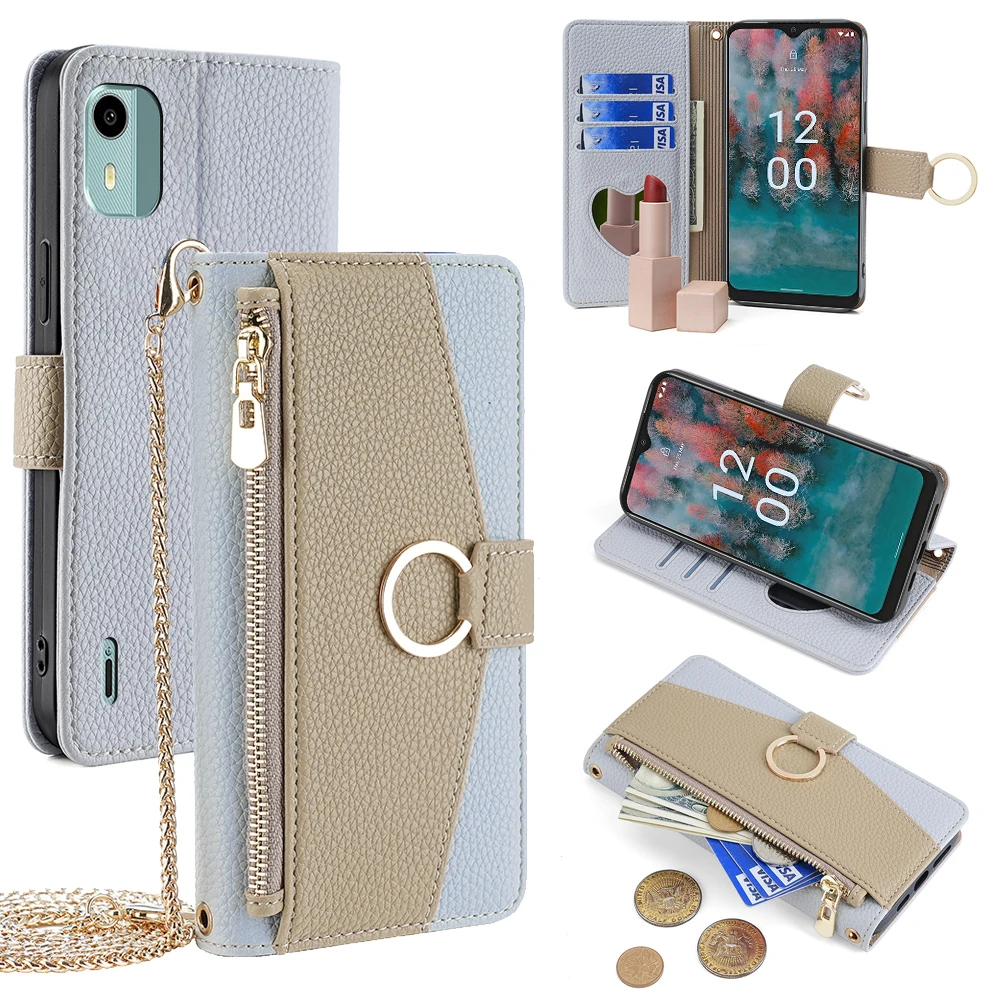 New Fashionable Multi-color Patchwork Flip Leather Phone Case with Lanyard Nokia C12 Pro X10-X20 G21-G11 G10-G20 C20 1.4