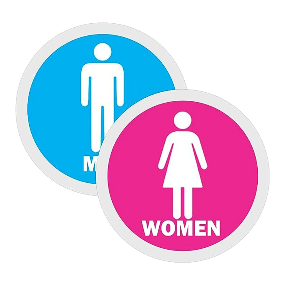 8Pcs Male and Female Bathroom Stickers 7 Inches Bathroom Commercial Stickers - Blue Pink Bathroom Door Sticker Guide Sign