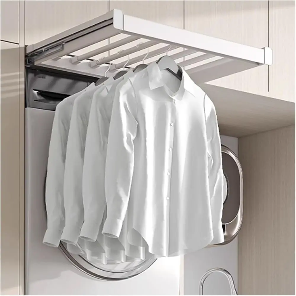 

Space-Saving Pull-Out Clothes Hanger Rack for Washing Machine, Invisible Pants Drying Rail (650-700mm) -for Smart Home Organizat