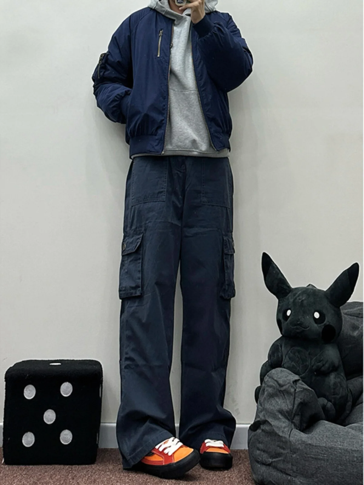 

k Blue Straight Leg Workwear Trousers Men's Autumn Winter Large ket Loose Logging Outdoor Casual Sports Long Trousers