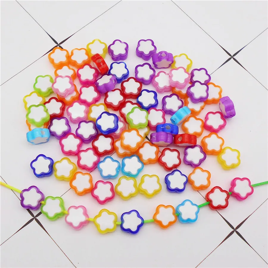 50PCS 10mm Plastic Flower Beads Random Colors Spacer Bead Bracelet Jewelry Making Handmade Accessory