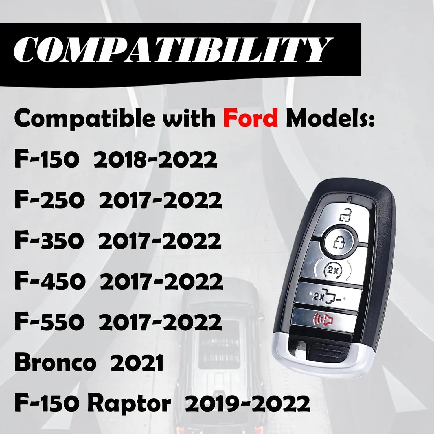 Original Fob Replacement Compatible for Ford F150/F-150 F250/F-250 F350/F-350 F450 2017-2022 Raptor Bronco Keyless Entry Remote