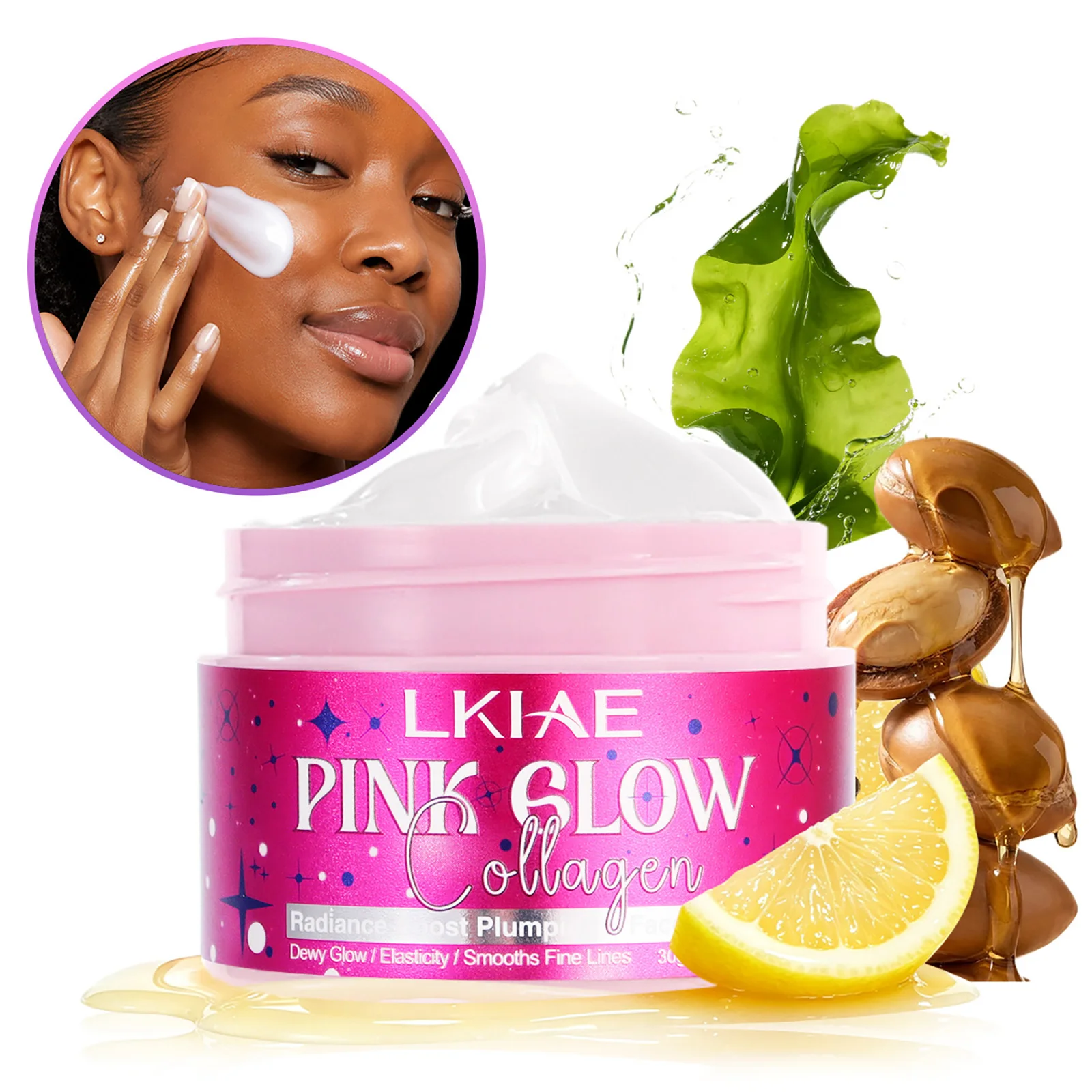 Afbeelding 3: LKIAE Pink Glow Collagen Gezichtscrème, Radiance Boost Plumping Gezichtscrème, Verfijnt Fijne Lijnen, Dieptereiniging Huid, Anti-donkere Vlekken