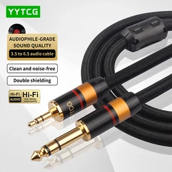 YYTCG 3.5mm to 6.35mm Adapter Aux Cable for Mixer Amplifier CD Player Speaker Gold Plated 3.5 Jack to 6.5 Jack Male Audio Cable