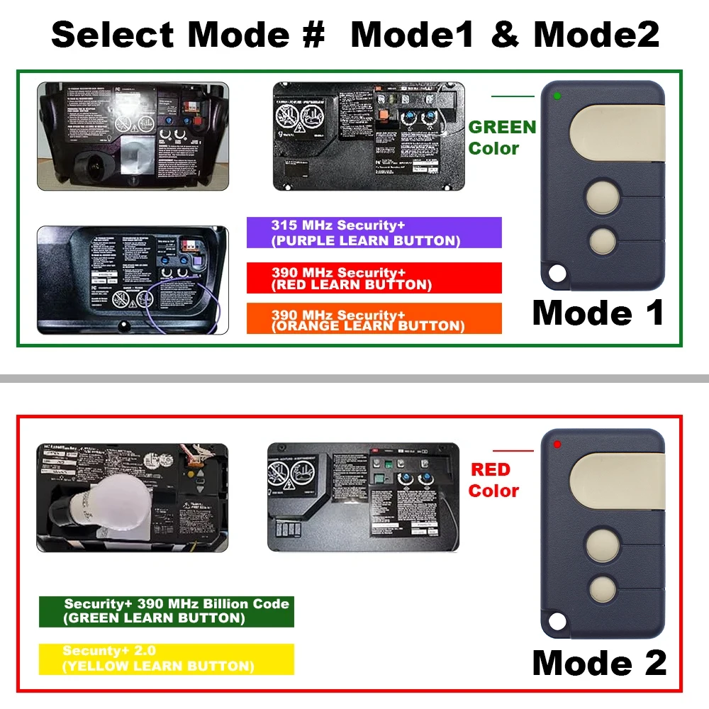 893LM 893MAX 371LM 372LM 950D 971LM 972LM 891LM Garage Door Remote Control for PURPLE RED ORANGE Yellow Green Learning Button