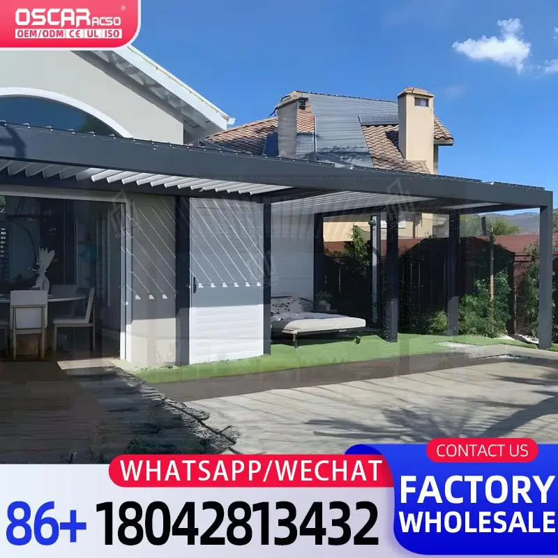 

Outdoor Aluminium Waterproof Louver Roof Metal Garden Customizable Canopy for Patio Backyard Poolside Pergola