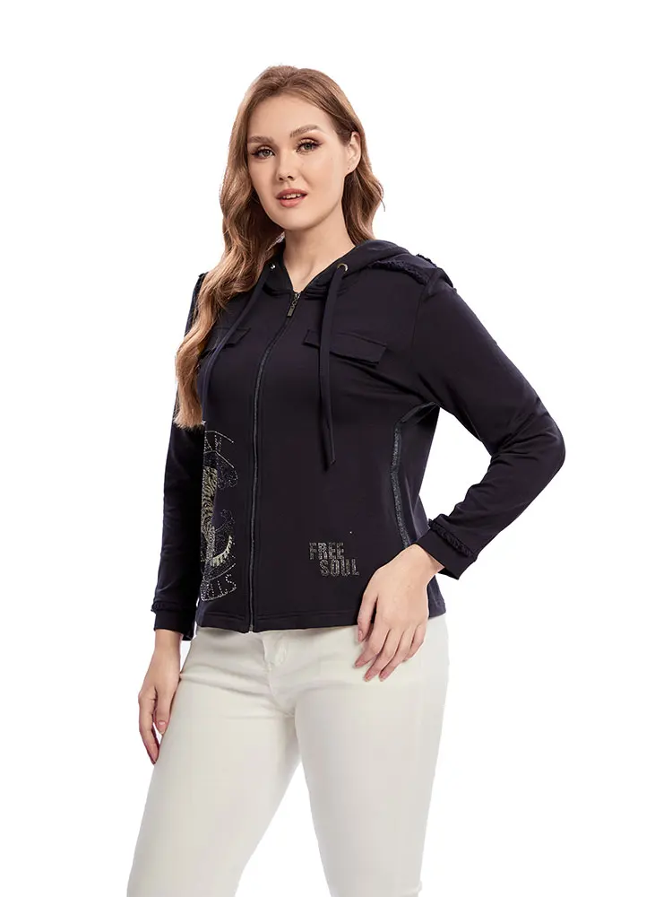 ผู้หญิงขนาดบวกถักด้านบนลําลองคอกลมสีทึบโพลีเอสเตอร์ฤดูใบไม้ผลิแฟชั่นไม่ยืดผ้าทอ