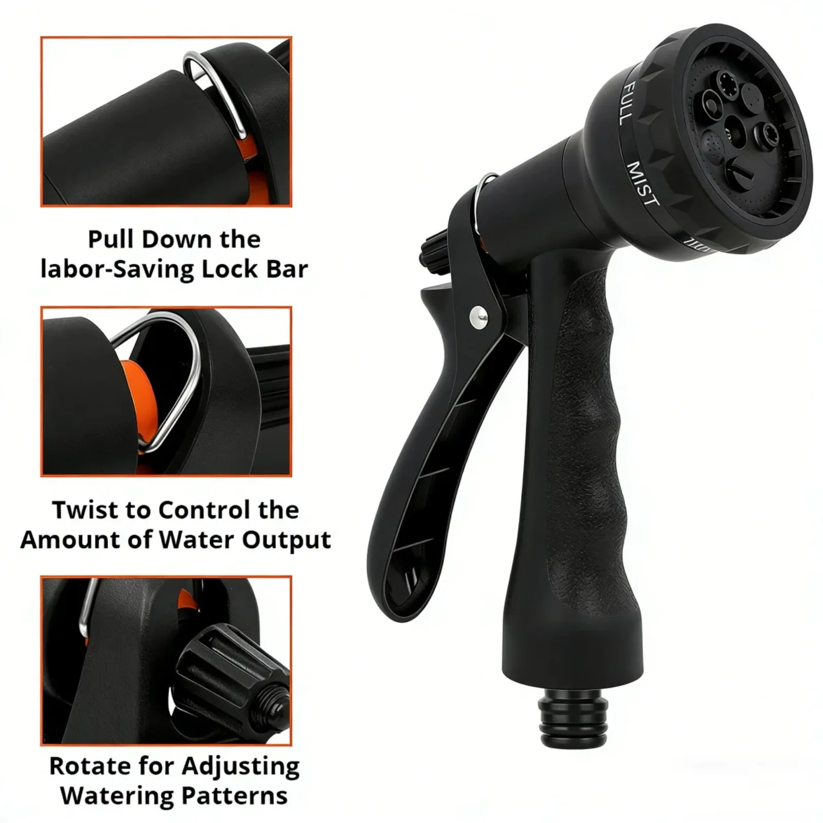 Functional Garden Hose Nozzle Garden Watering Car Wash Adjustable Glue Spray Water Gun for Plant Watering & Outdoor Cleaning