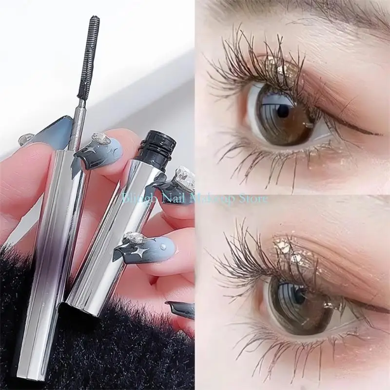 28ta Iron Wand Mascara、新しいブラシレスメタルワンドマスカラブラックウォッシャブルメタルマスカラス、防水性の長持ちするカールリングまつげ