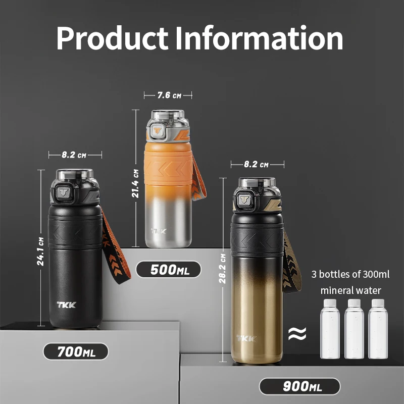 TKK SUS316 Thermos Bottle Large Capacity Vaccum Cup Cold Insulation Portable Strap with Tea Flitter Thermal Flask