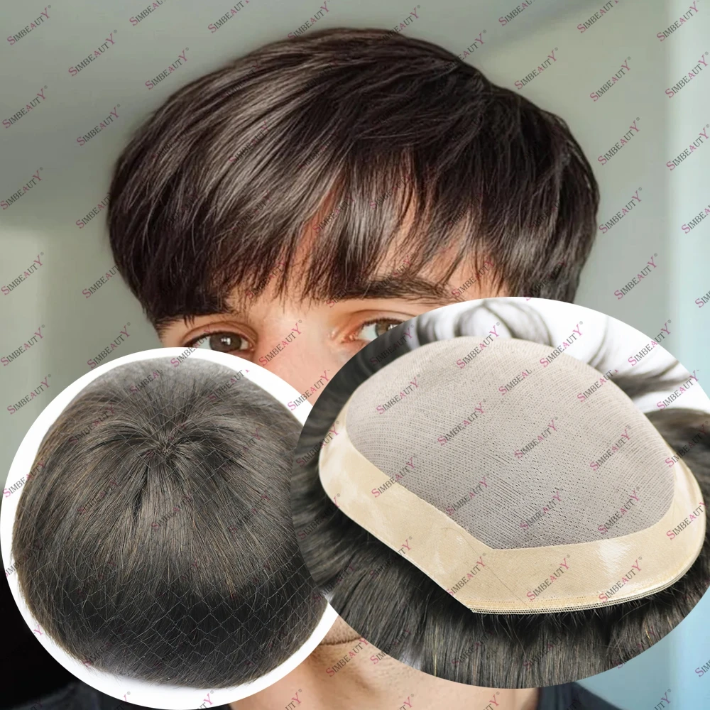 

Шелковые прямые тонкие моно NPU супер прочные человеческие волосы мужские парики дышащая основа черные коричневые человеческие волосы капиллярный протез парики