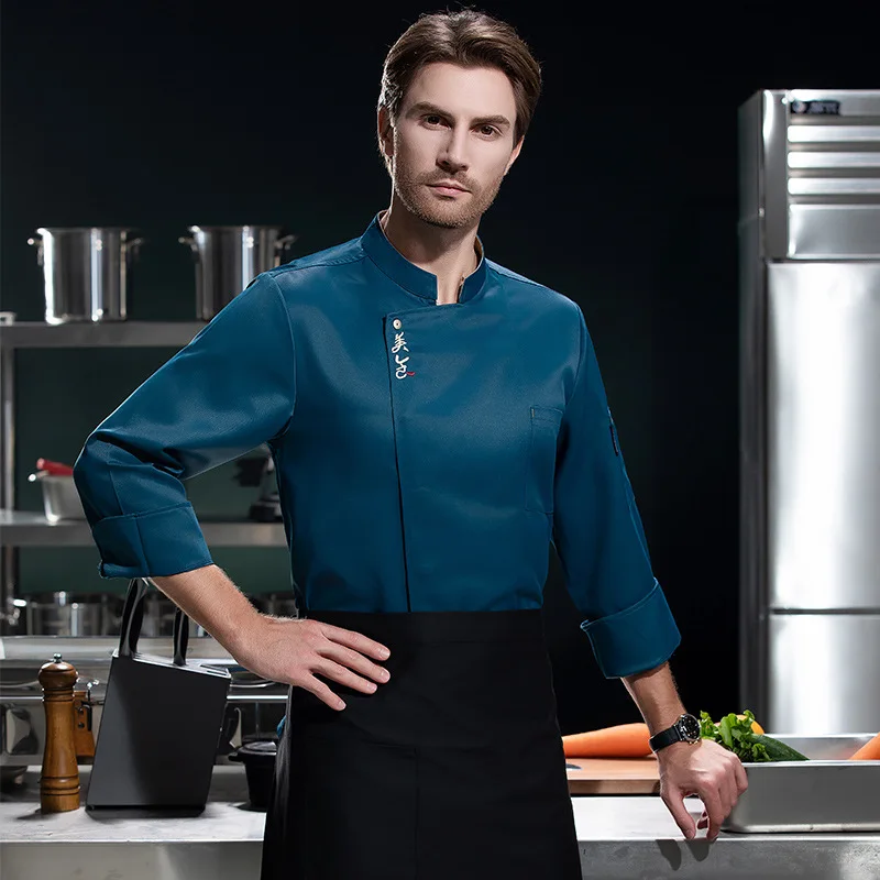 

Golden Buckle Chef's Uniform Workwear for Men, Hotel Kitchen, Western Restaurant Clothing, Chef's Long-Sleeve Workwear