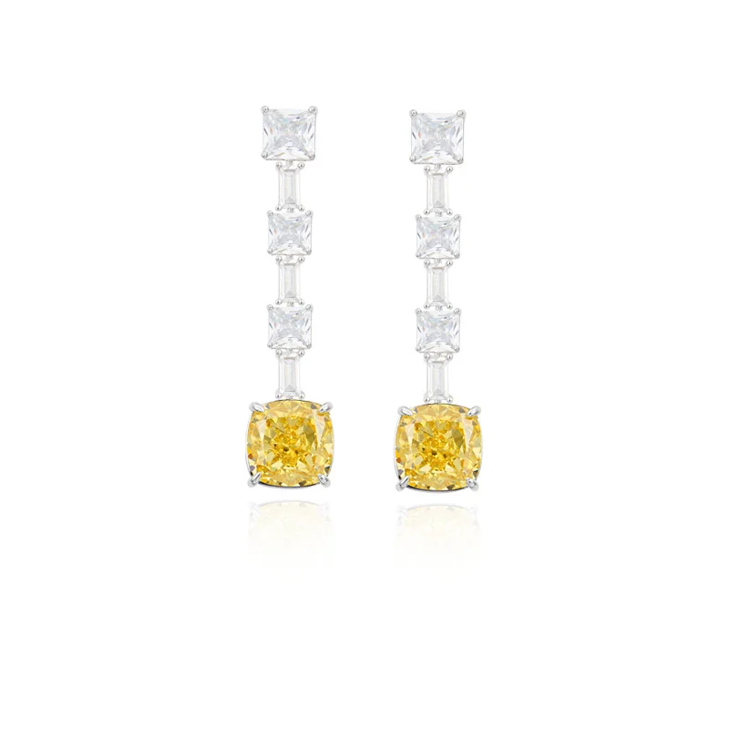 

Yellow Diamond Eardrops White Gold Plated Inlaid with Leiden Ice Flower Diamond Elegant Intellectual Women's Evening Wear Earrin