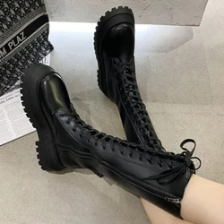 Long Boots Women Strappy Side Zip Women'S Shoes Thick Sole Round Toe 2025 Autumn Winter New Fashion Tall Knee High Knight Boots