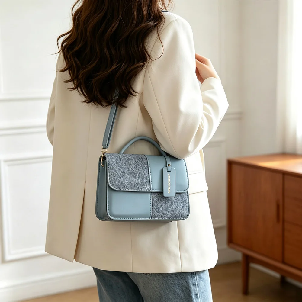 Fashion Color Blocking Women Shoulder Bag PU Korean Style Mini Travel Bag Portable Large Capacity Small Square Bag Travel