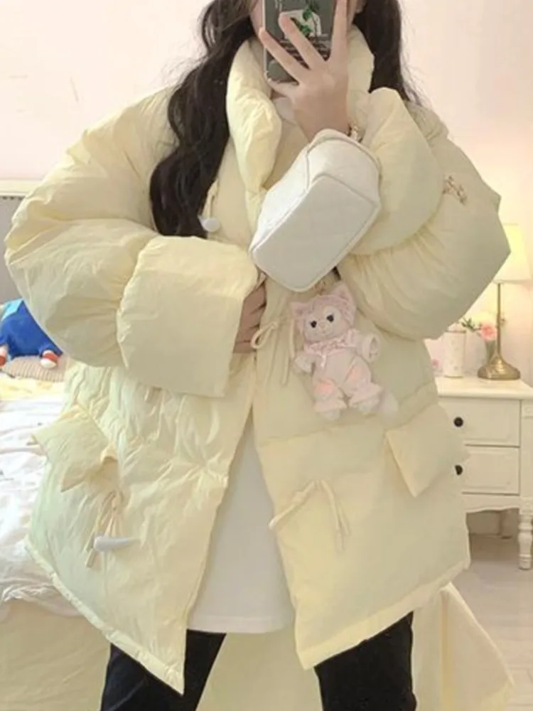 Mujer Otoño Invierno coreano dulce Parka chaqueta Retro cuerno botón Regular ajuste básico Simple Casual Chic bolsillos Halloween Navidad