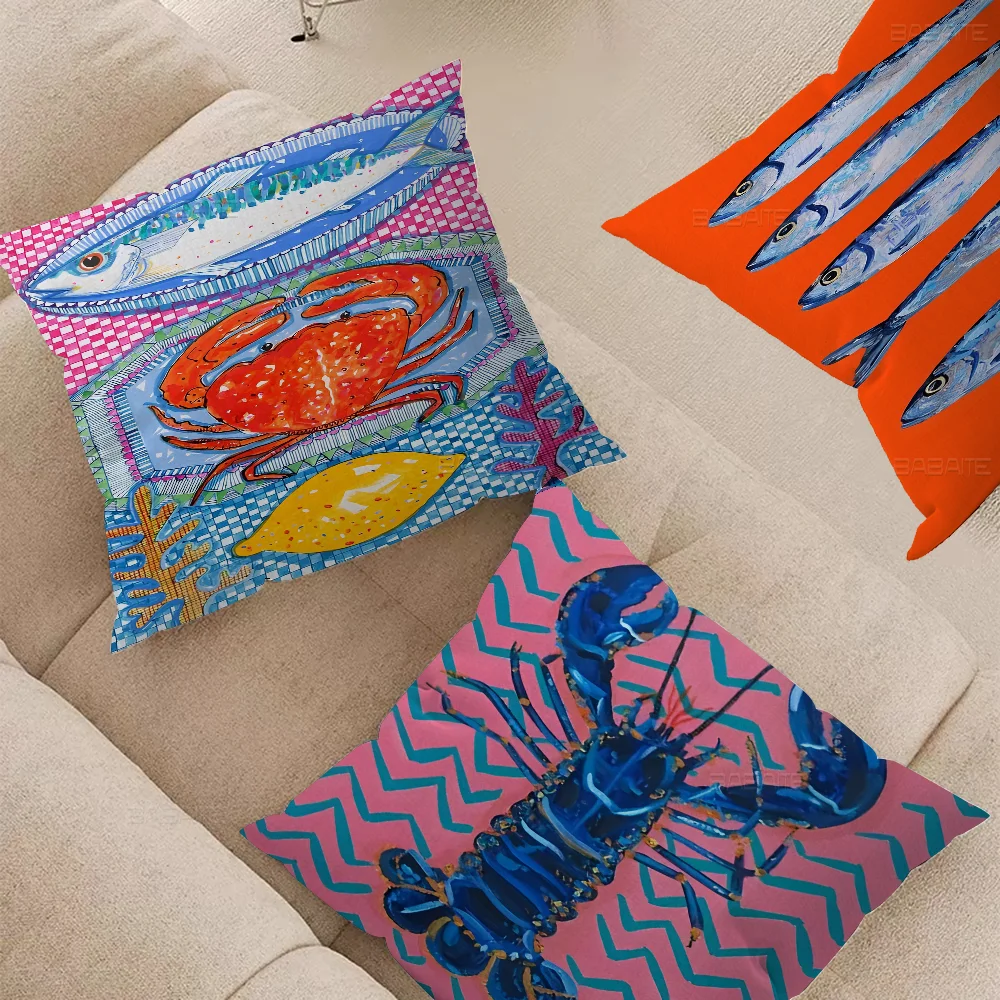 Colorful Sardine Lobster Fish Ocean Animal Office Cushion Pillowcase Car Cushion Cover45X45CM Lumbar Pillowcase Pillowcover