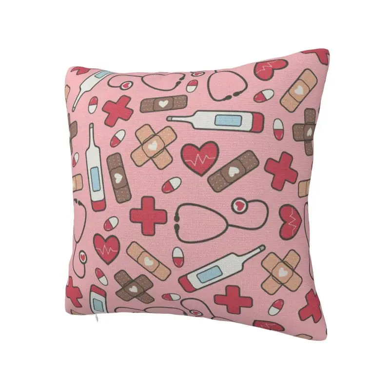 Red Hearts Pink Nurse Doctor Pillow Cover Home Decorative Health Care Cushion Case Throw Pillow for Car Double-sided Printing