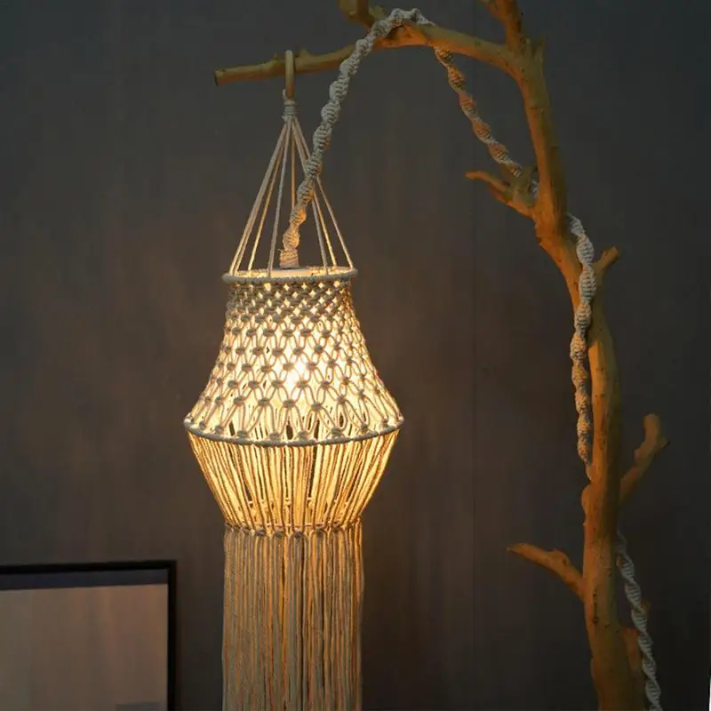 Macrame Lamp Shade Bohemian Hand Woven Lampshade Modern Hanging Pendant Creative Chandelier Macrame Wall Decor Room Decor